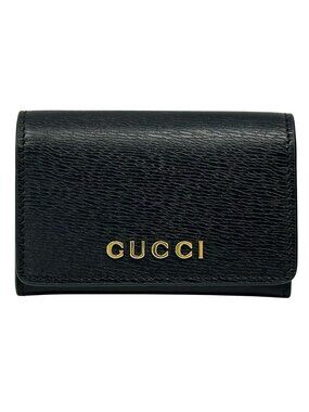 Gucci Card Case Leather Black Gold